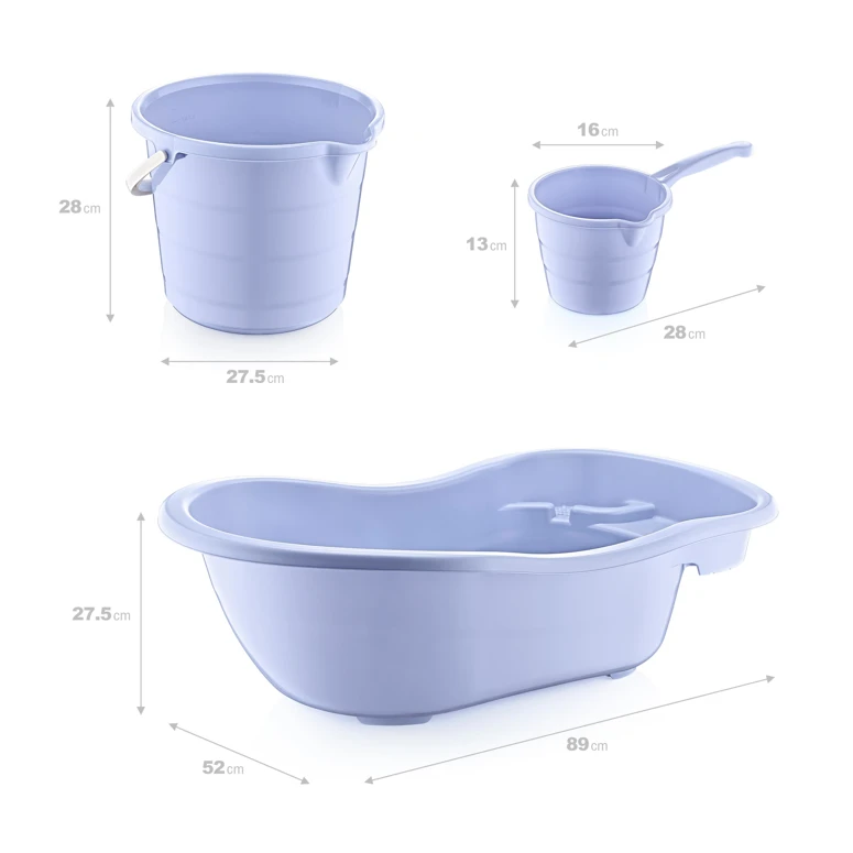 Smartware Fiore 3'Lü Bebek Banyo Seti Mavi - MAVİ, Çok Amaçlı Bebek Banyo Seti, Sağlığa Zararsız, 0-5 Yaş İçin, Tıpalı Bebek Küveti ve Banyo Aksesuarları