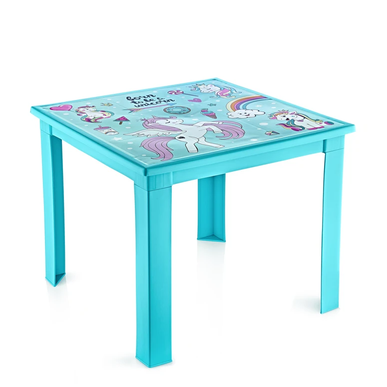 Fiore 50X50  Çocuk Masası IML Unıcorn-Turkuaz - UNICORN-TURKUAZ, Çok Amaçlı Çocuk Masası, Çocuklar İçin Masa, Güvenli Masa