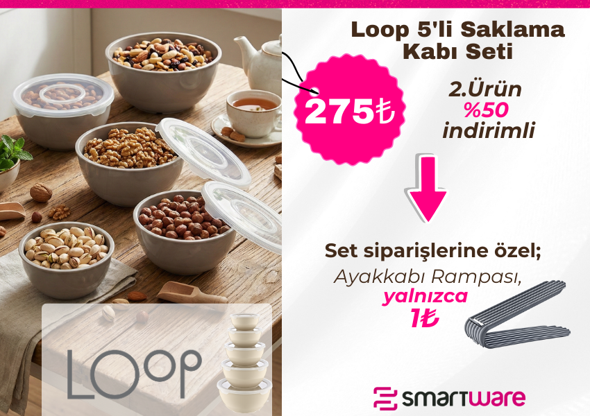 5'Li Set Loop Saklama Kabı ürününden 1 adet alana, 2.si %50 indirimli