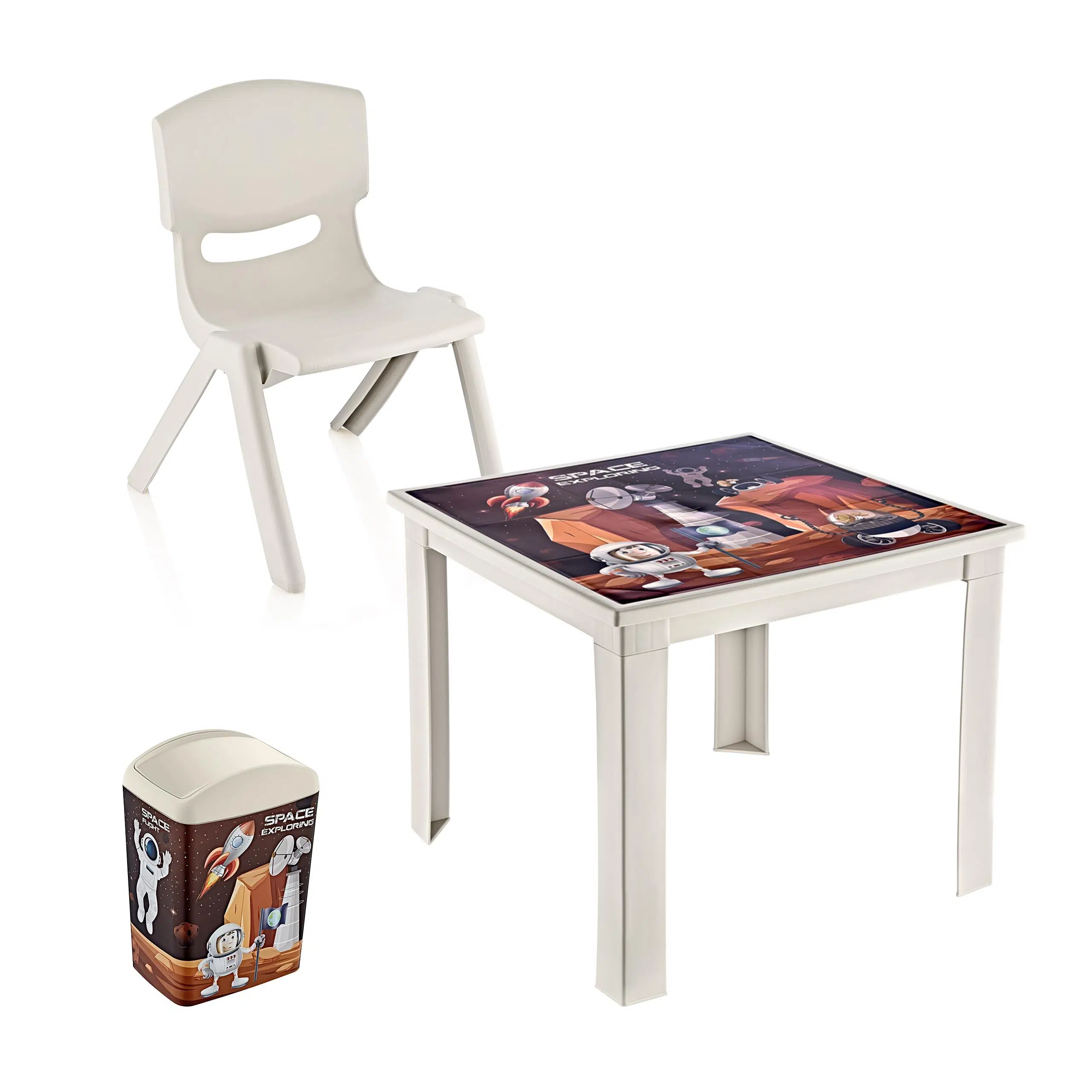 Fiore 3'lü Set Çocuk Masa Sandalye Takımı Latte Space 1-3 Yaş