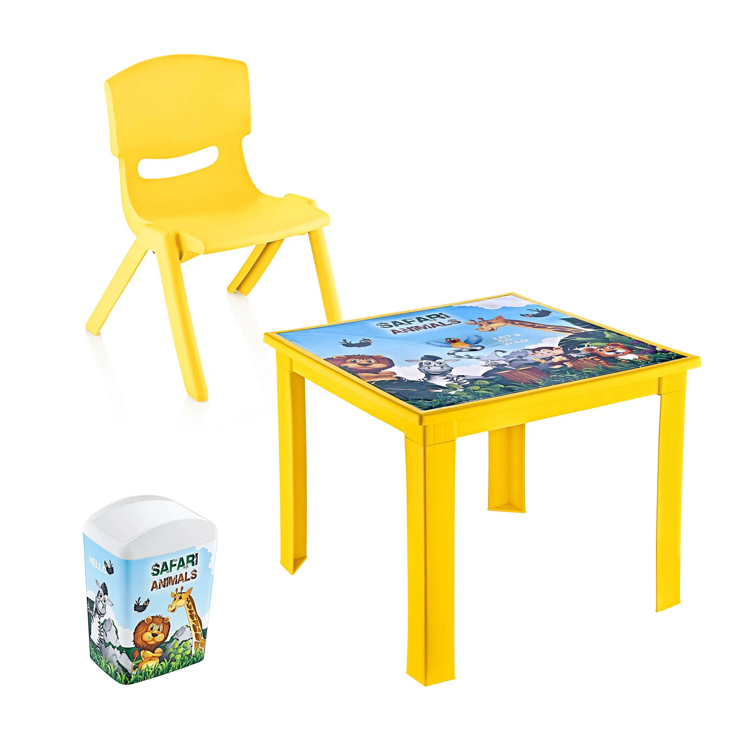 Fiore 3'lü Set Çocuk Masa Sandalye Takımı Sarı Safari 1-3 Yaş