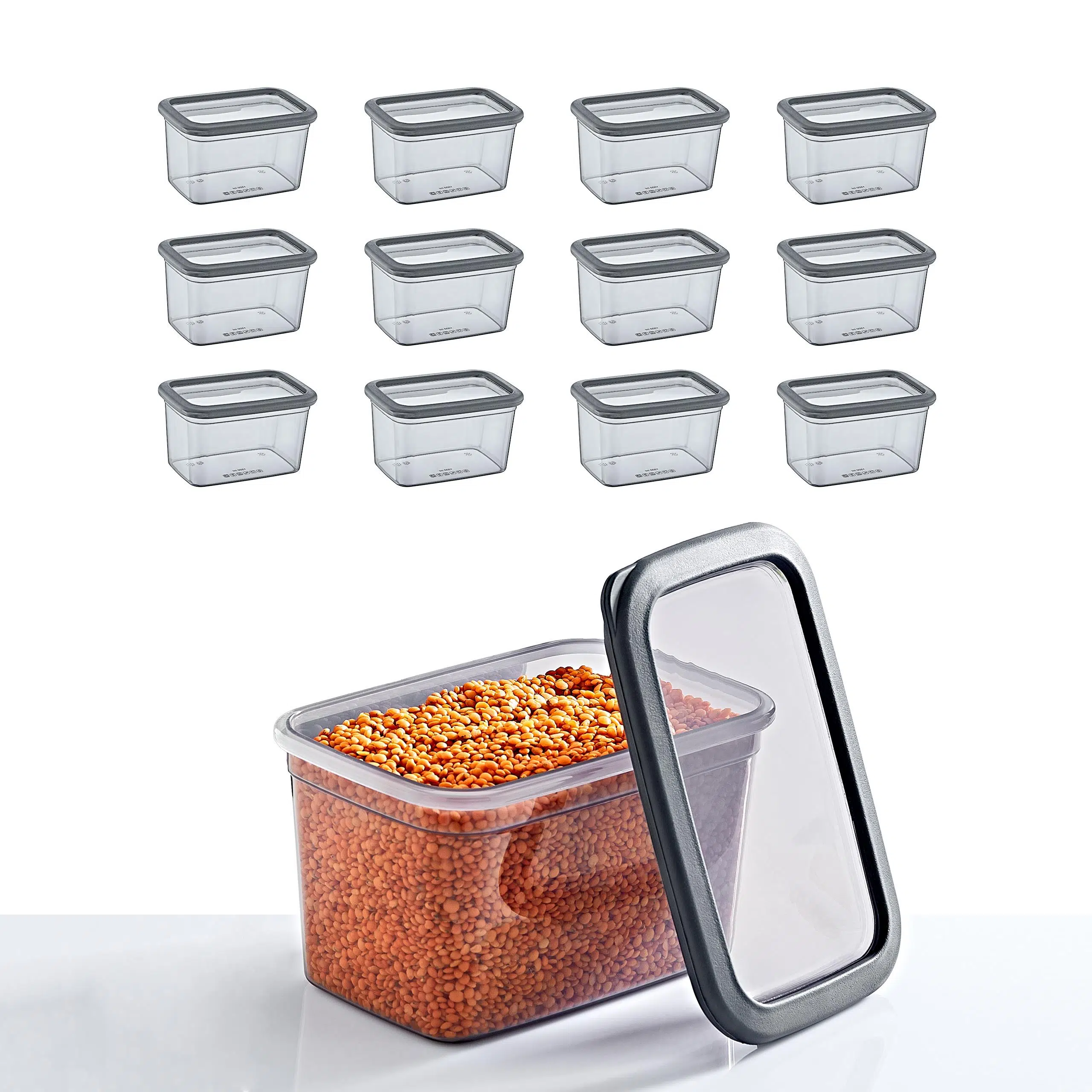 Smartware 12'Li Set Skali Dikdörtgen Saklama Kabı Antrasit 1210 ML