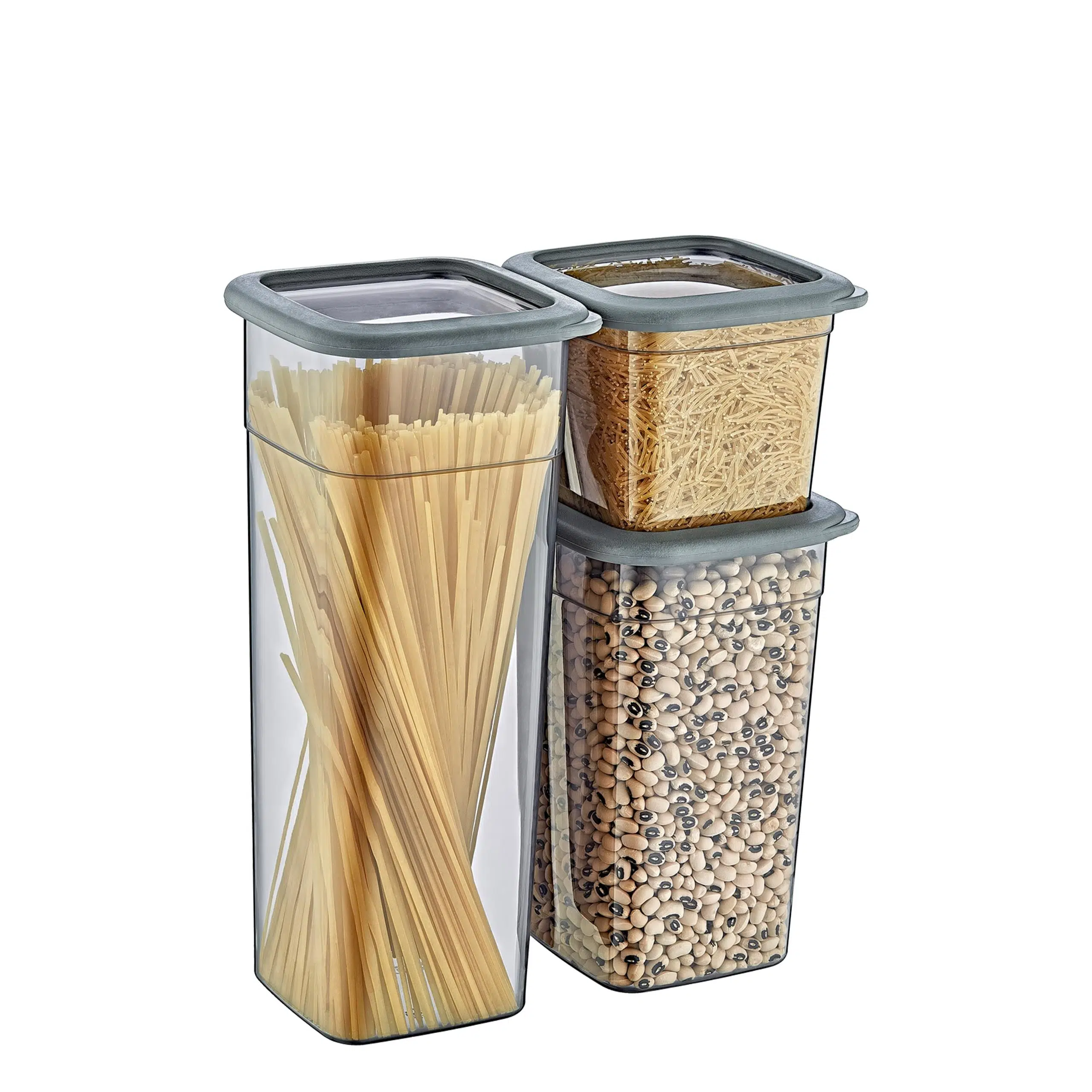 Smartware 2'Li Set Skali Kare Saklama Kabı Antrasit (2'şer adet 740 ml, 1440 ml, 2350 ml)