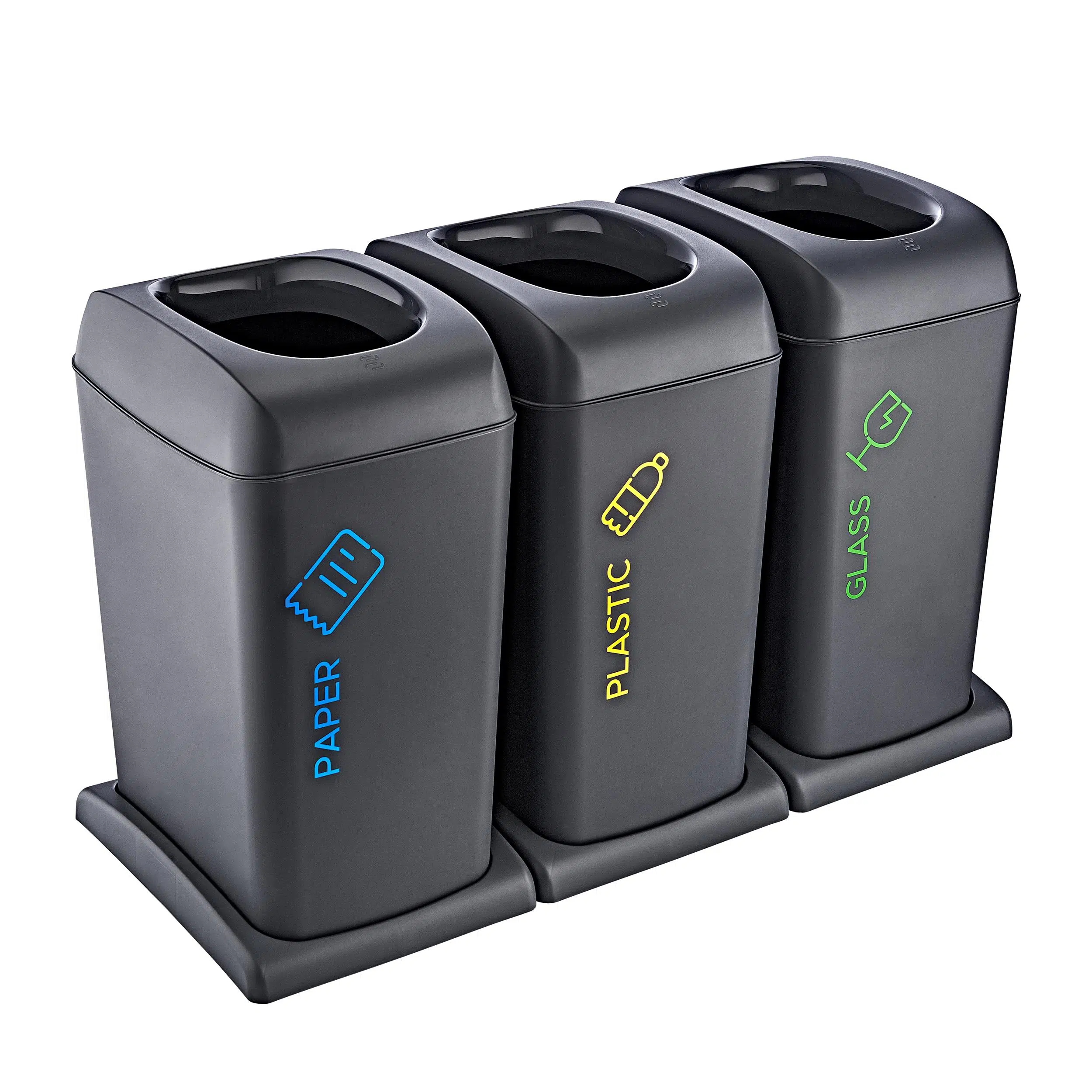 Smartware 3'Li Set Soft Tekerlekli Plastik-Kağıt-Cam Geri Dönüşüm Kutusu 40 LT