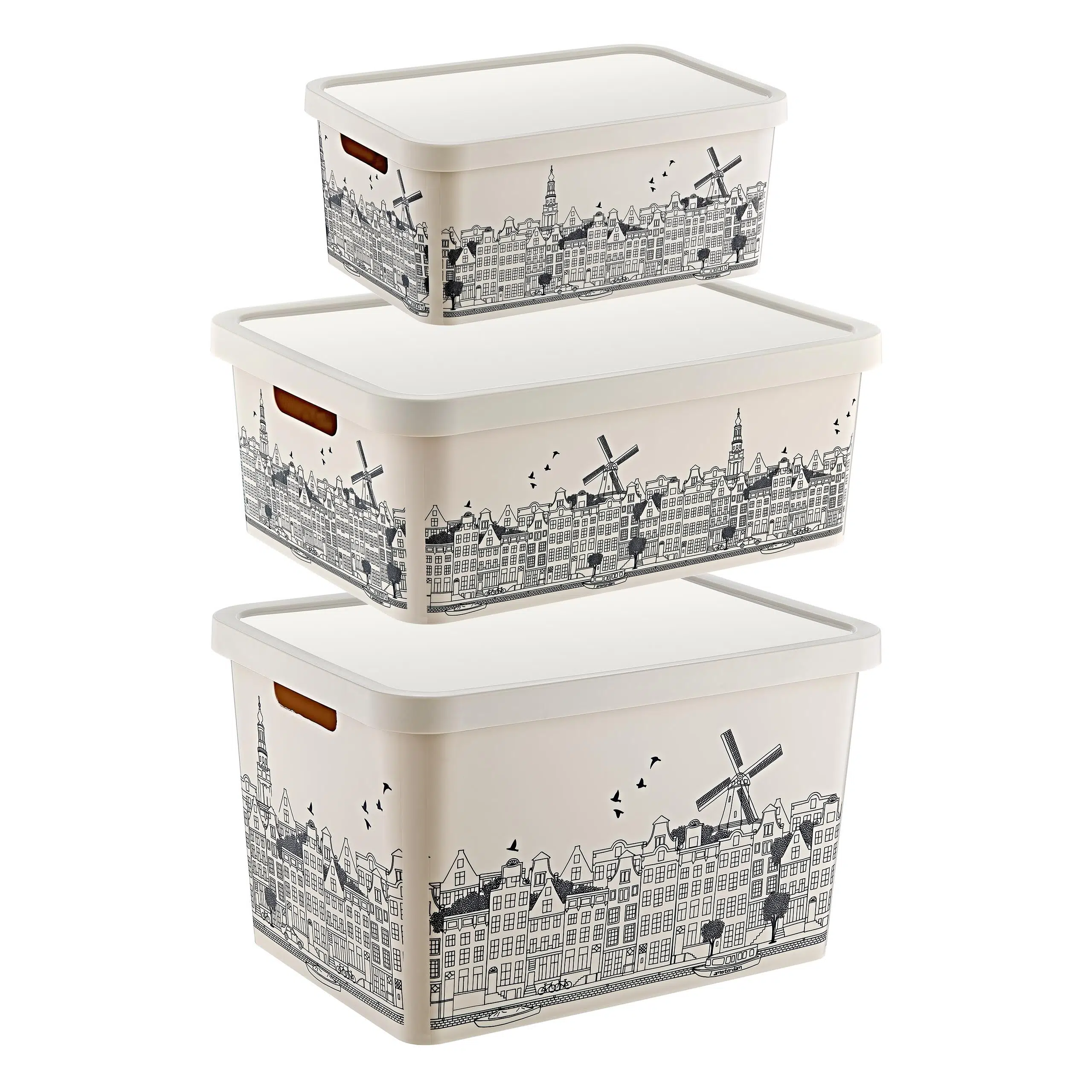 Smartware 3'Lü Set Stafi Desenli Kapaklı Kutu Amsterdam (4,5-12-18 LT)