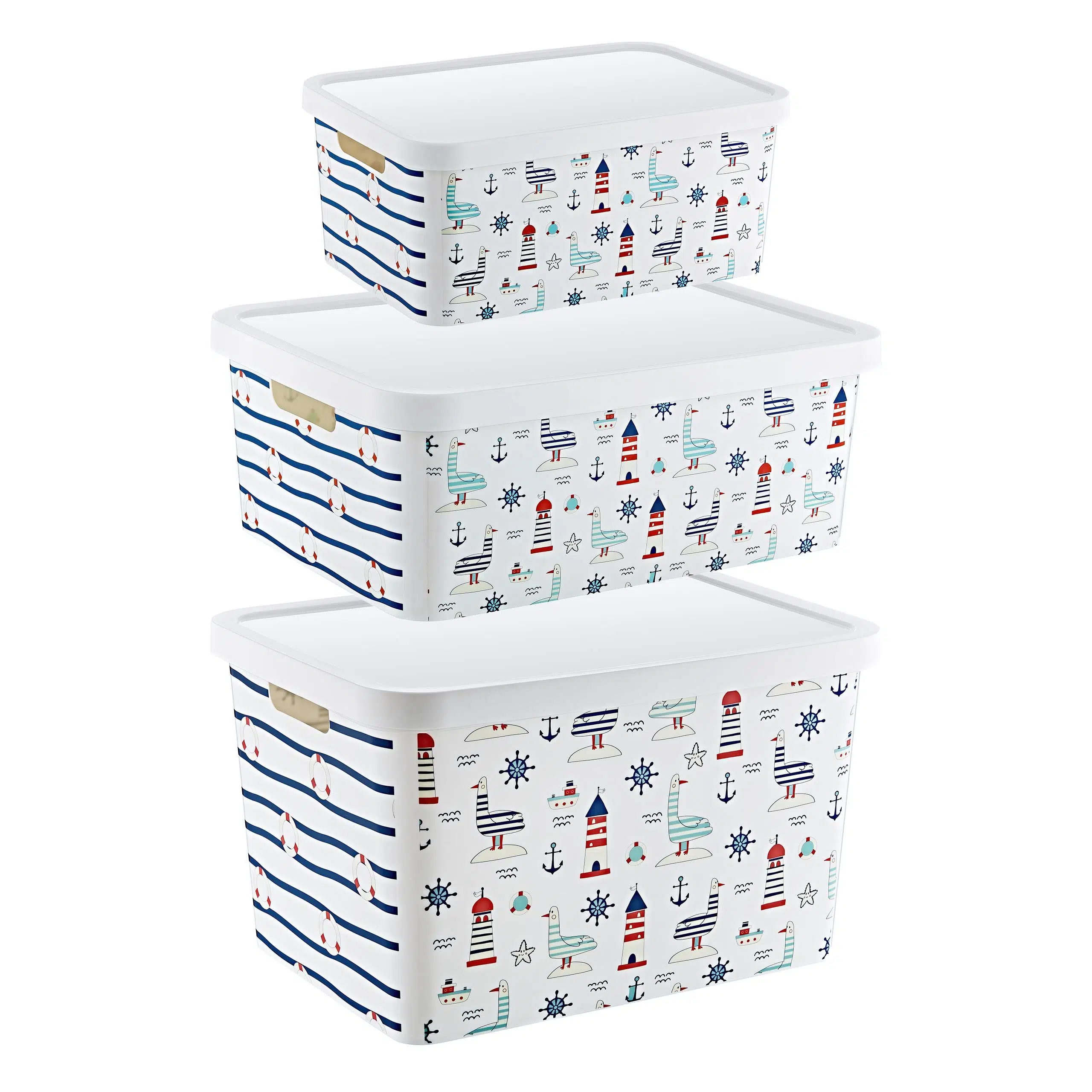 Smartware 3'Lü Set Stafi Desenli Kapaklı Kutu Marin (4,5-12-18 LT)