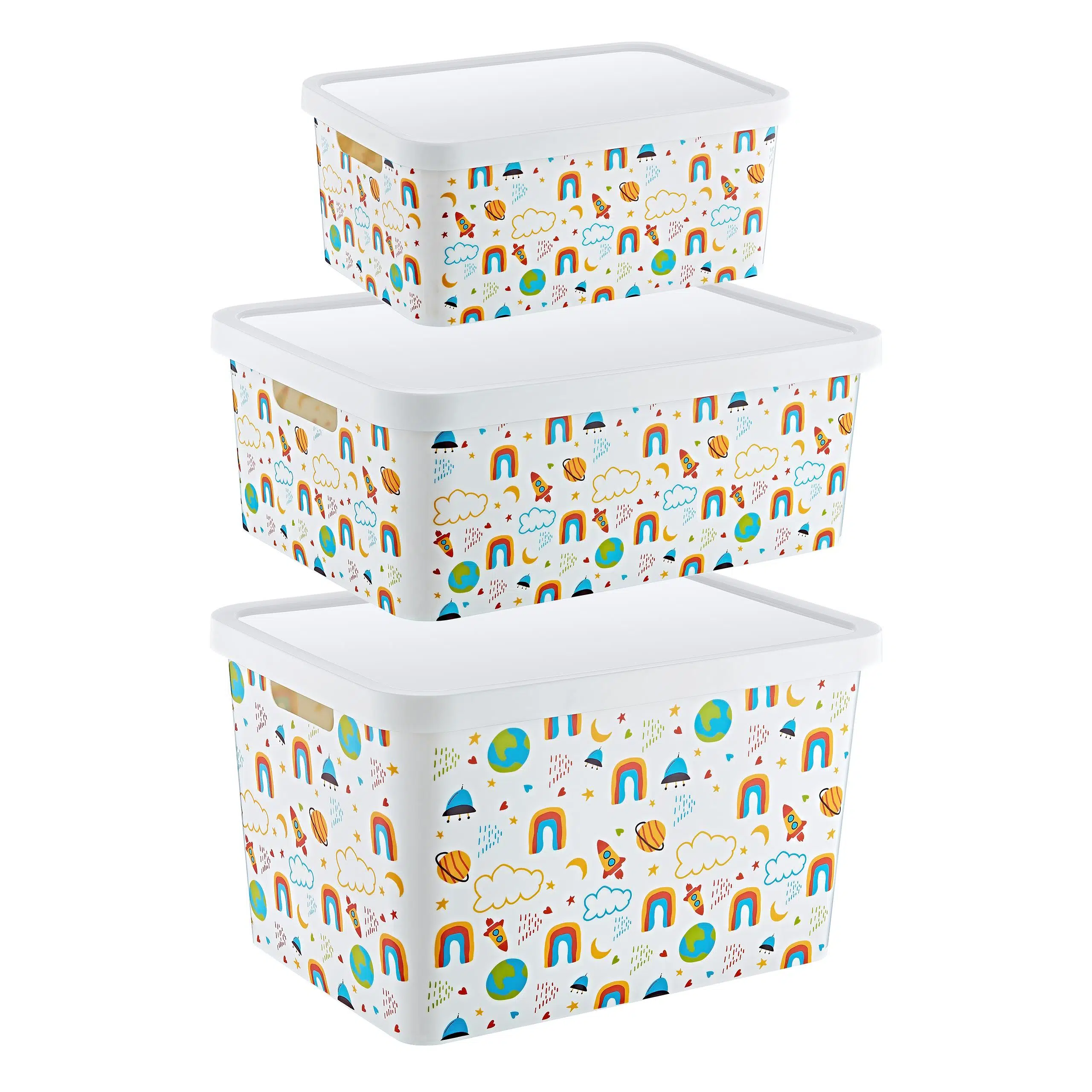 Smartware 3'Lü Set Stafi Desenli Kapaklı Kutu Rainbow (4,5-12-18 LT)