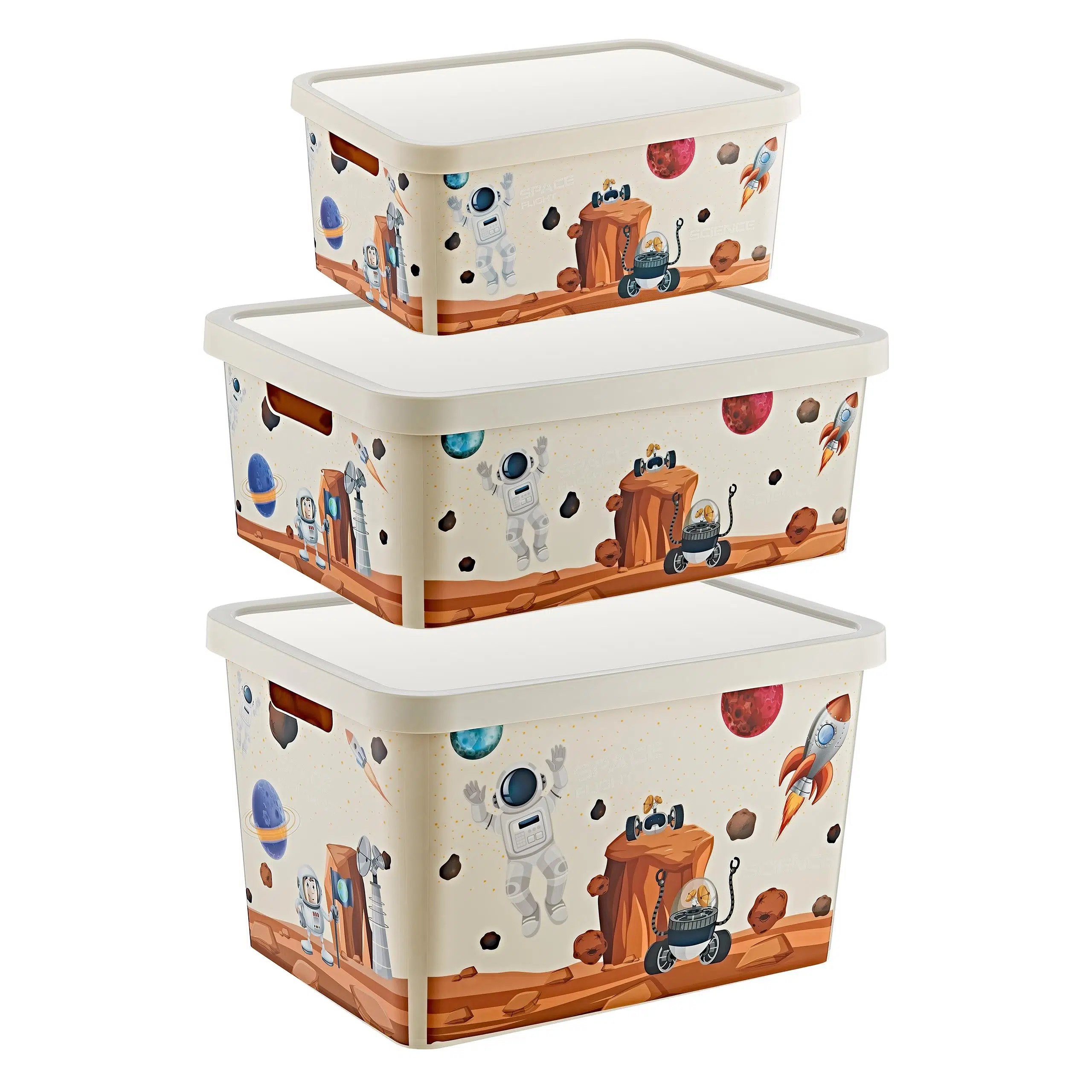 Smartware 3'Lü Set Stafi Desenli Kapaklı Kutu Space (4,5-12-18 LT)