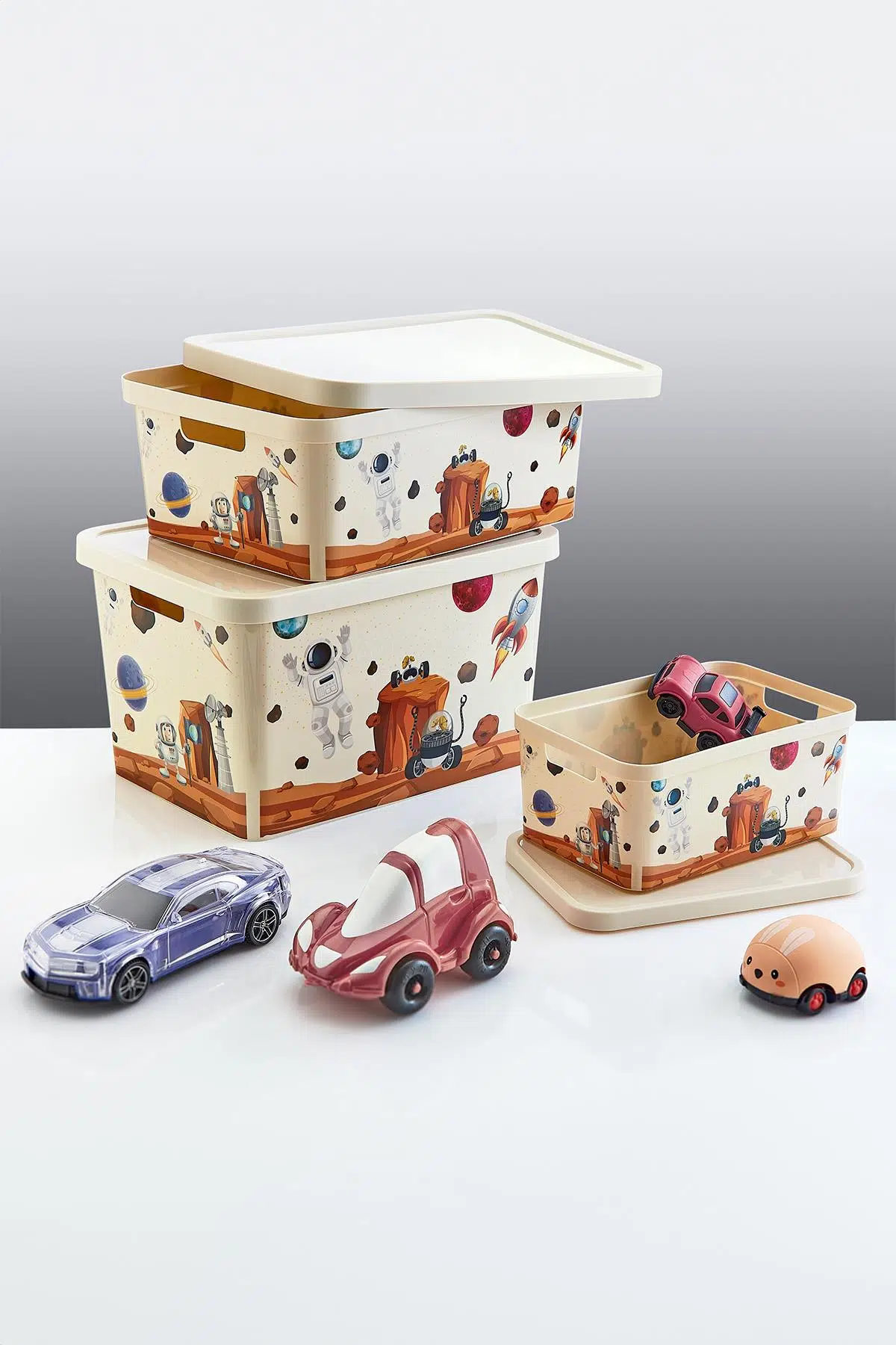 Smartware 3'Lü Set Stafi Desenli Kapaklı Kutu Space (4,5-12-18 LT)