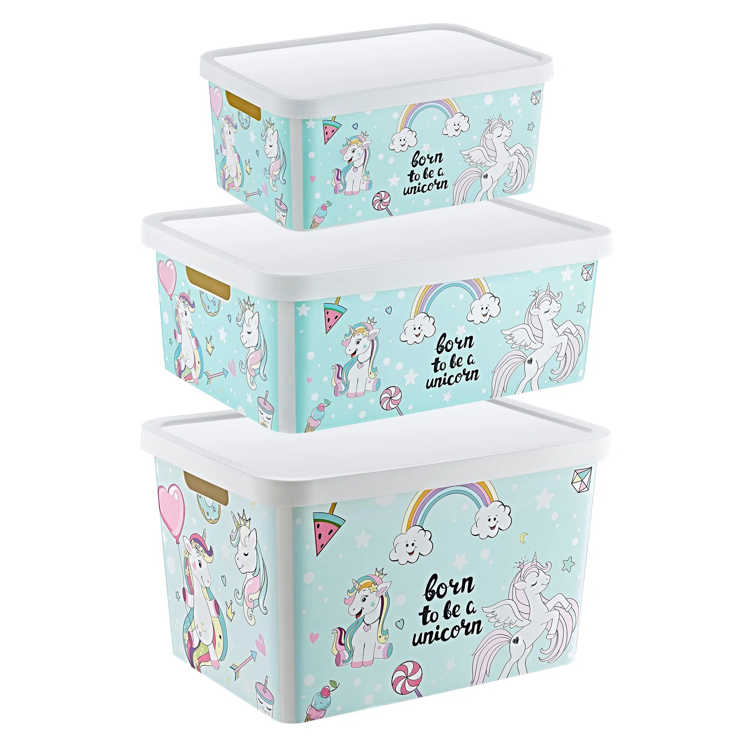 Smartware 3'Lü Set Stafi Desenli Kapaklı Kutu Unicorn (4,5-12-18 LT)