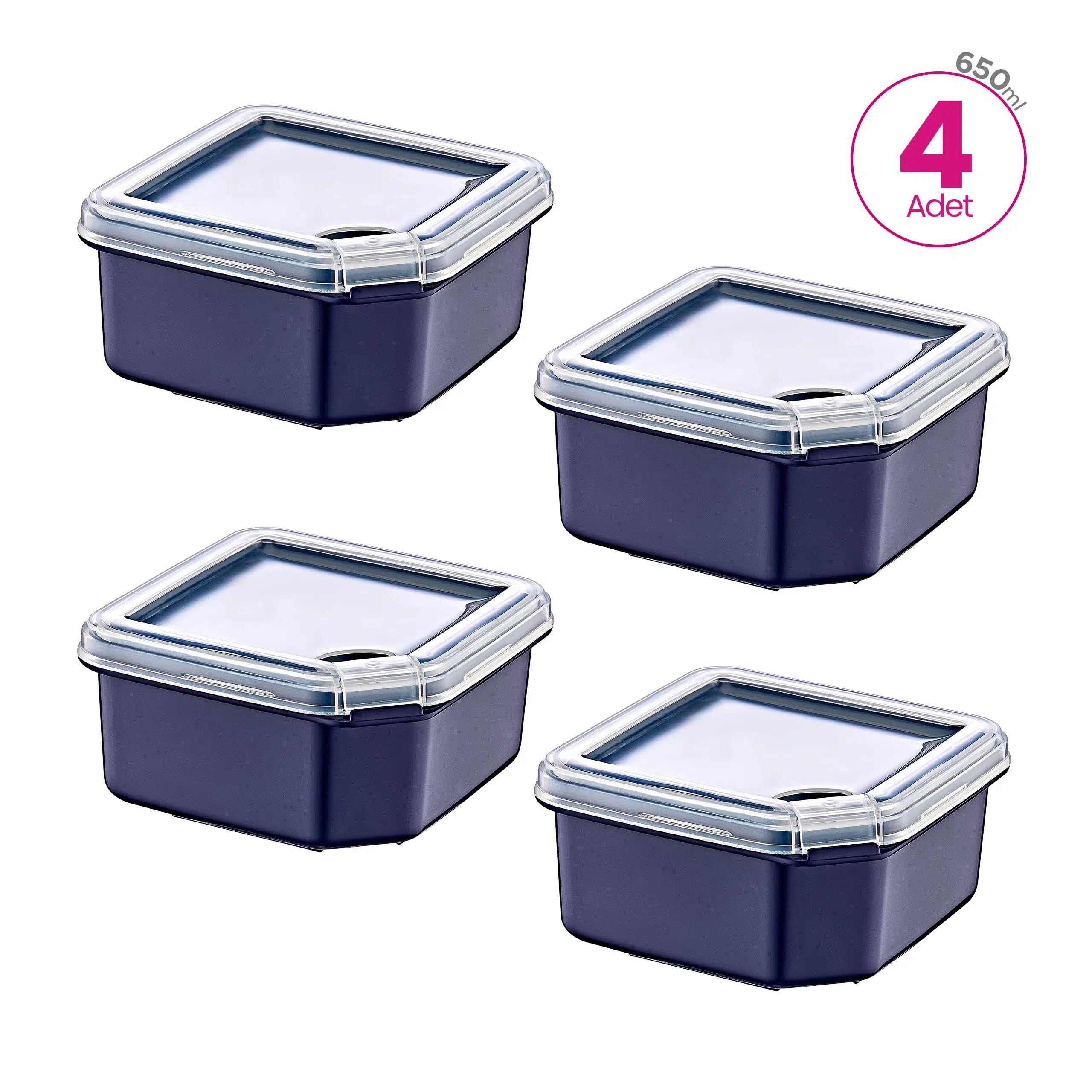 Smartware 4'Lü Q-Box Saklama Kabı Lacivert 650 ML