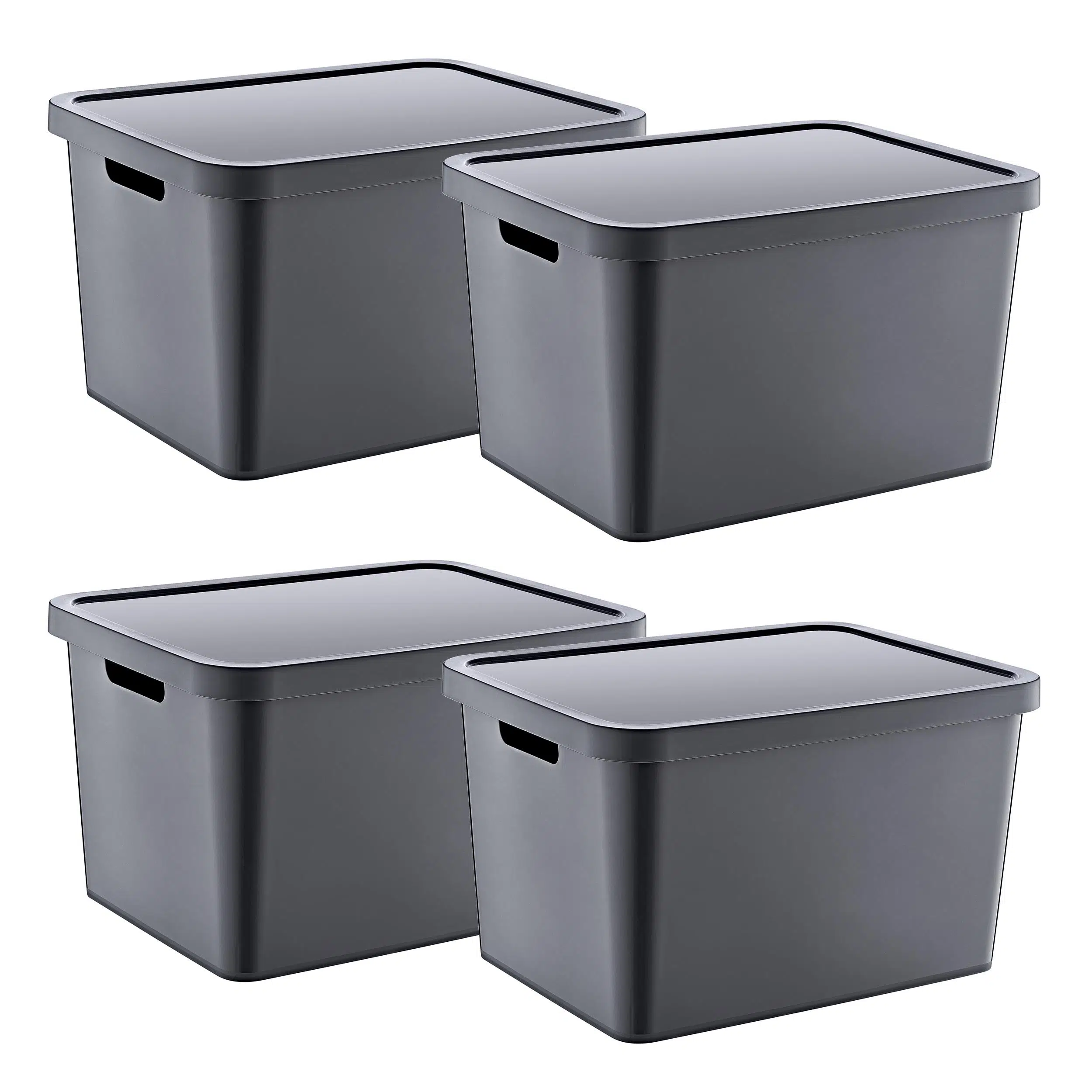 Smartware 4'Lü Set Stafi Çok Amaçlı Kapaklı Kutu Antrasit 18 LT