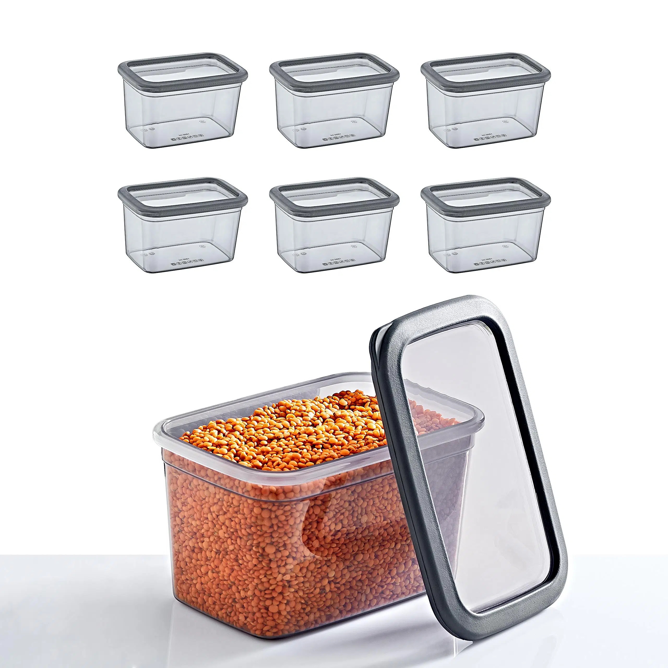 Smartware 6'Lı Set Skali Dikdörtgen Saklama Kabı Antrasit 1210 ML 