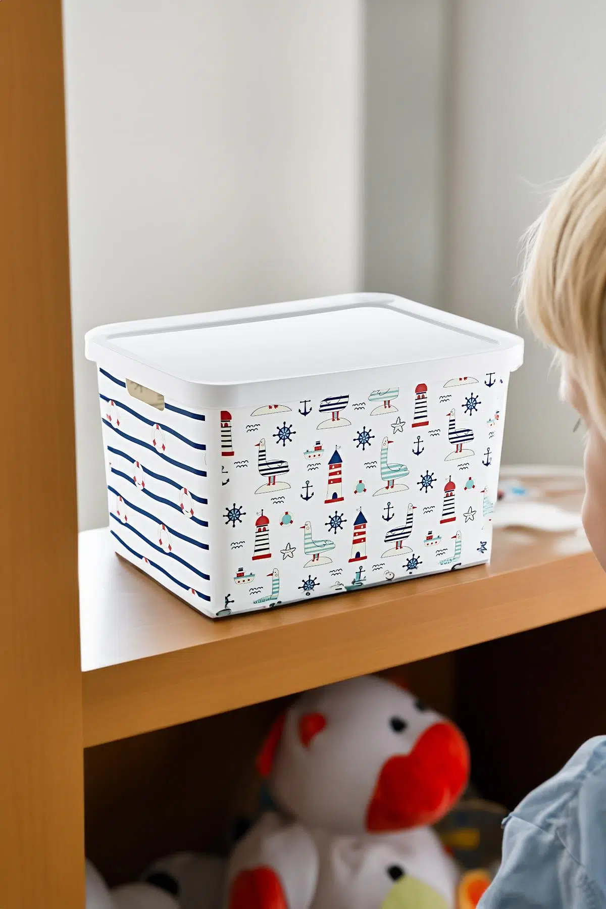 Smartware Stafi Desenli Çok Amaçlı Kapaklı Kutu 18 LT - MARİN